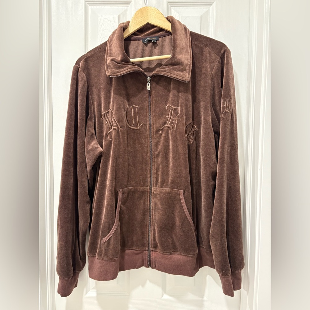 BCBG Max Azira Women’s 2XL Brown Velour Zip-Up Sweater Jacket Y2K CLEAR OUT SALE